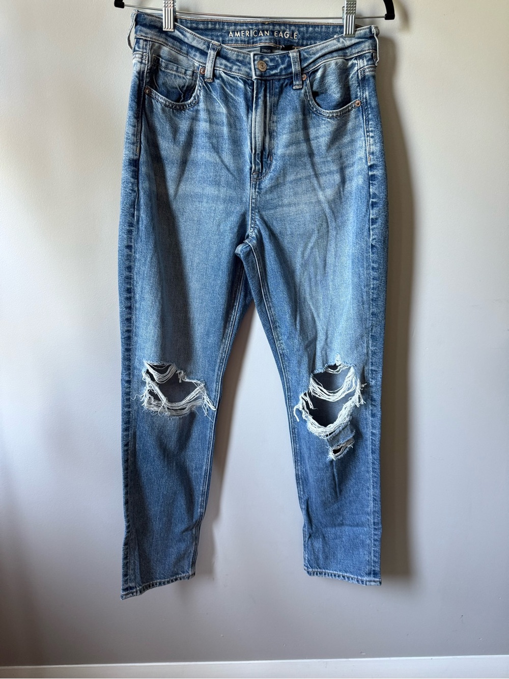 American Eagle Outfitters Womens Light Blue Ripped Slim Straight Jeans